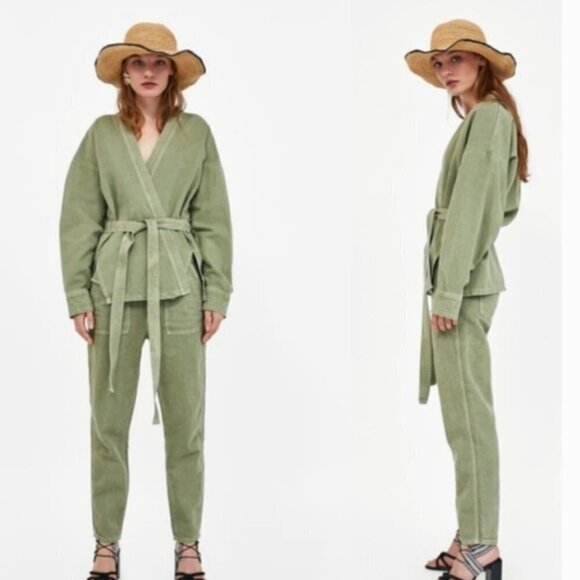 ZARA | Premium Denim Belted Kimono Cotton Linen Wrap Jacket | Sz. XS - Picture 2 of 10